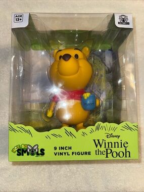 Disney Winnie the Pooh Yellow Vinyl Figure with Red Shirt and Blue Hunny Pot